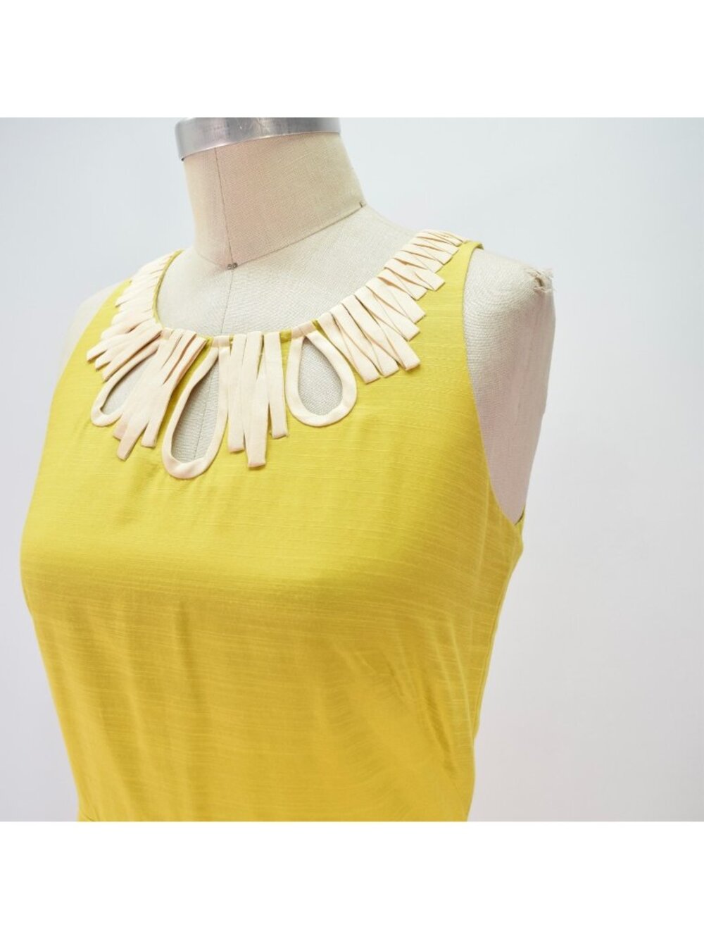 J.Crew Dress 2 Sunny Yellow Cotton/Silk Pleated Ribbon-Trim Mini Sheath